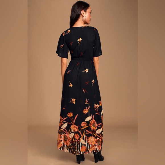 Billabong Short Sleeve Button Front Floral Printed Maxi Dress Black Size Small - Picture 3 of 11